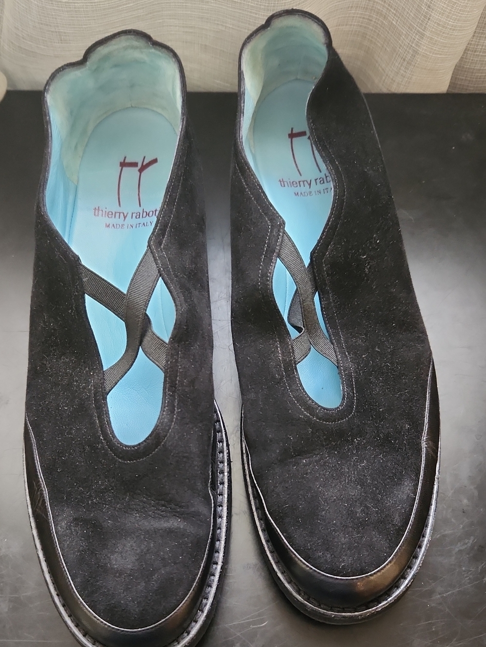 Thierry Rabotin Black Suede Slip-On Loafers with Blue Insole